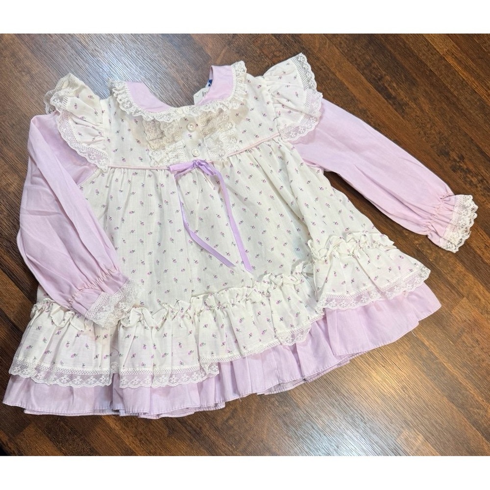 Vintage Haddad brothers infant lilac lace and ruffled dress sz 12/18 months